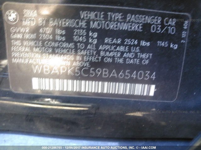 WBAPK5C59BA654034 - 2011 BMW 328 XI SULEV BLACK photo 9