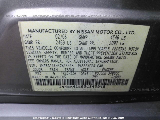 1N4BA41E95C845948 - 2005 NISSAN MAXIMA SE/SL TAN photo 9