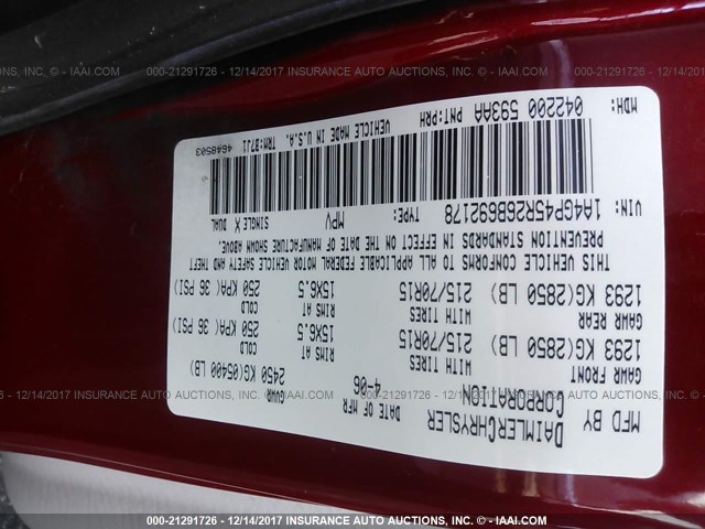 1A4GP45R26B692178 - 2006 CHRYSLER TOWN & COUNTRY  RED photo 9