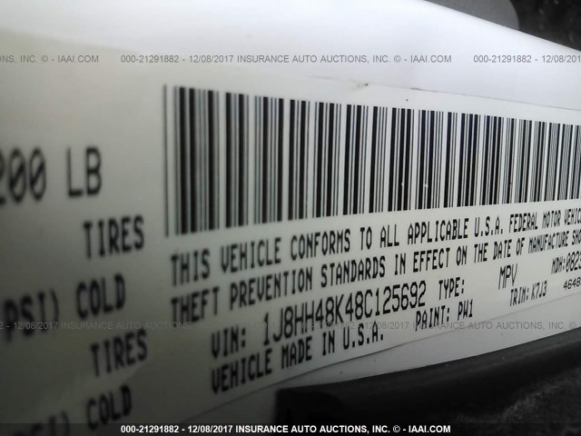 1J8HH48K48C125692 - 2008 JEEP COMMANDER SPORT თეთრი ფოტო 9