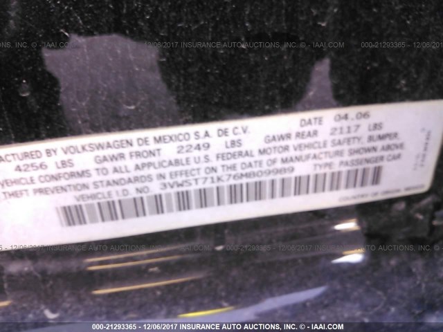 3VWST71K76M809989 - 2006 VOLKSWAGEN JETTA TDI OPTION PACKAGE 1 BLACK photo 9