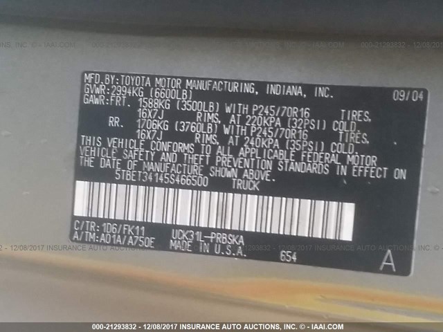 5TBET34145S466500 - 2005 TOYOTA TUNDRA DOUBLE CAB SR5 SILVER photo 9