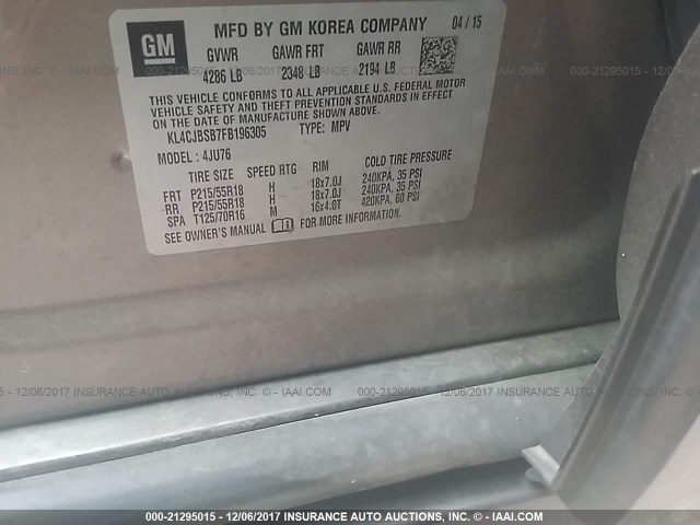 KL4CJBSB7FB196305 - 2015 BUICK ENCORE CONVENIENCE 棕色 照片 9