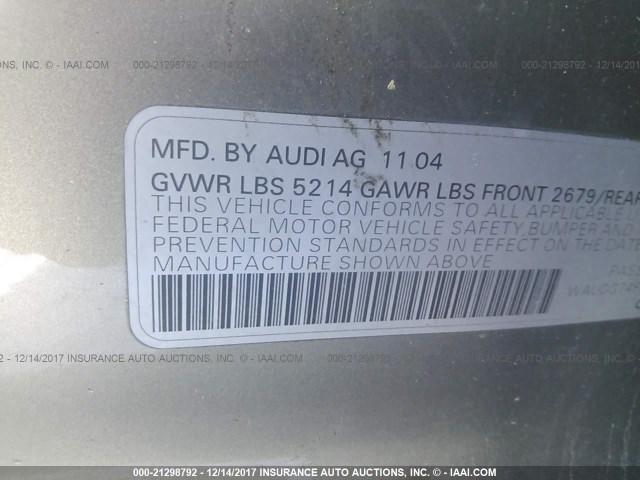 WAUDG74F65N069495 - 2005 AUDI A6 3.2 QUATTRO TAN photo 9