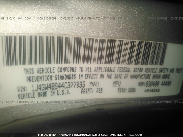 1J4GW48S44C377035 - 2004 JEEP GRAND CHEROKEE LAREDO/COLUMBIA/FREEDOM SILVER photo 9