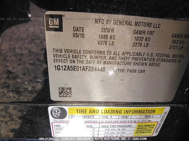 1G1ZA5E01AF284448 - 2010 CHEVROLET MALIBU LS Qara foto 9