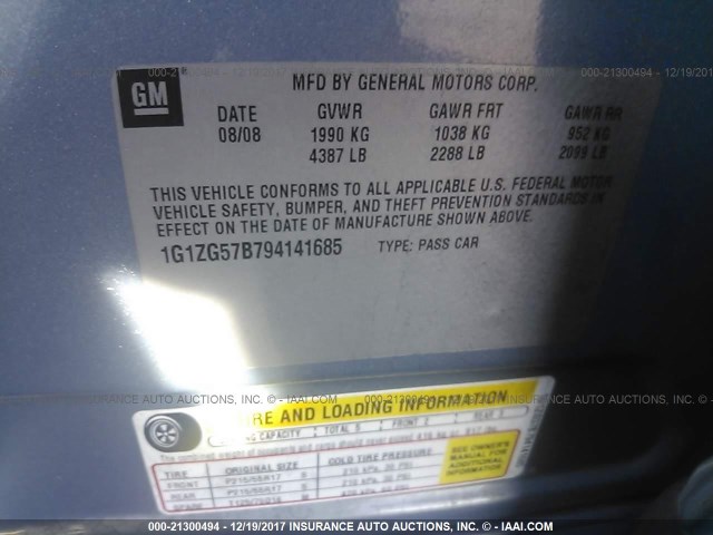 1G1ZG57B794141685 - 2009 CHEVROLET MALIBU LS 蓝色 照片 9