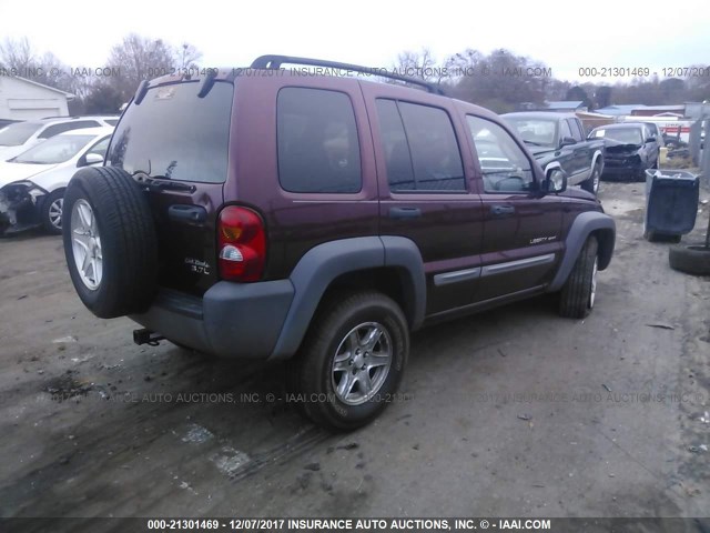 1J4GK48K42W170670 - 2002 JEEP LIBERTY SPORT MAROON photo 4