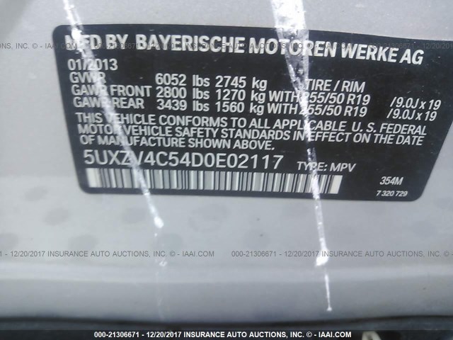 5UXZV4C54D0E02117 - 2013 BMW X5 XDRIVE35I WHITE photo 9