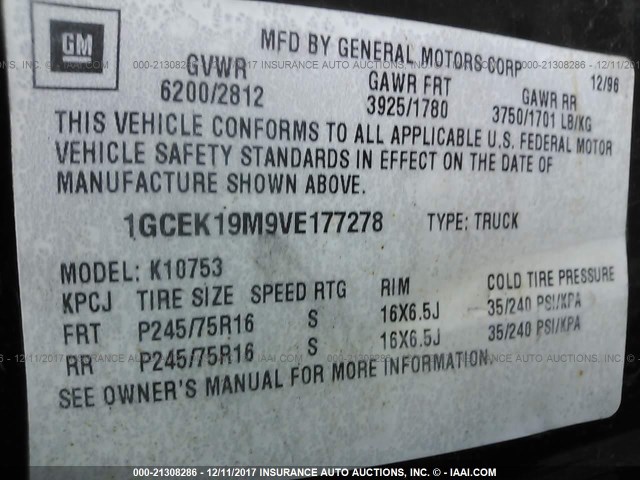 1GCEK19M9VE177278 - 1997 CHEVROLET GMT-400 K1500 BLACK photo 9