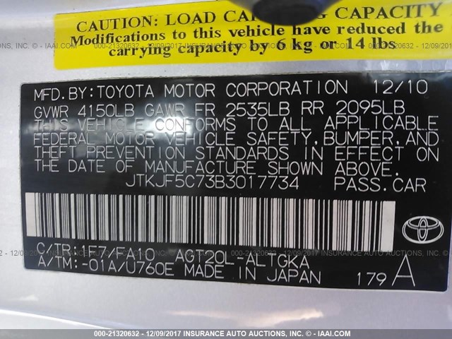 JTKJF5C73B3017734 - 2011 TOYOTA SCION TC ვერცხლისფერი ფოტო 9