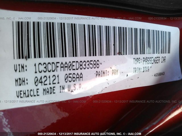 1C3CDFAA0ED833586 - 2014 DODGE DART SE RED photo 9