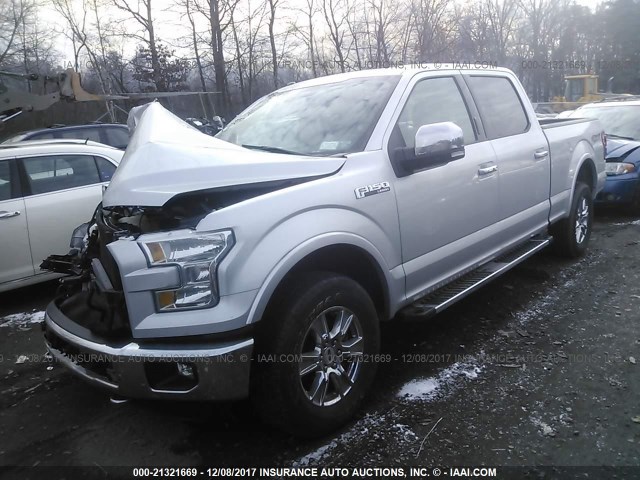 1FTFW1EF4GKD40472 - 2016 FORD F150 SUPERCREW GRAY photo 2