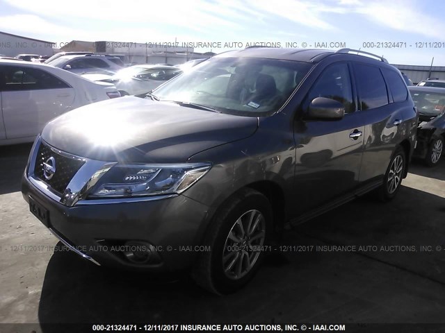 5N1AR2MM1EC723344 - 2014 NISSAN PATHFINDER S/SV/SL/PLATINUM BROWN photo 2