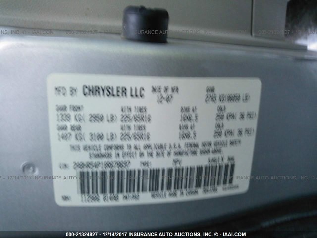 2A8HR54P18R678697 - 2008 CHRYSLER TOWN & COUNTRY TOURING SILVER photo 9