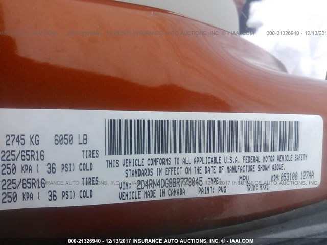 2D4RN4DG9BR779045 - 2011 DODGE GRAND CARAVAN EXPRESS ORANGE photo 9