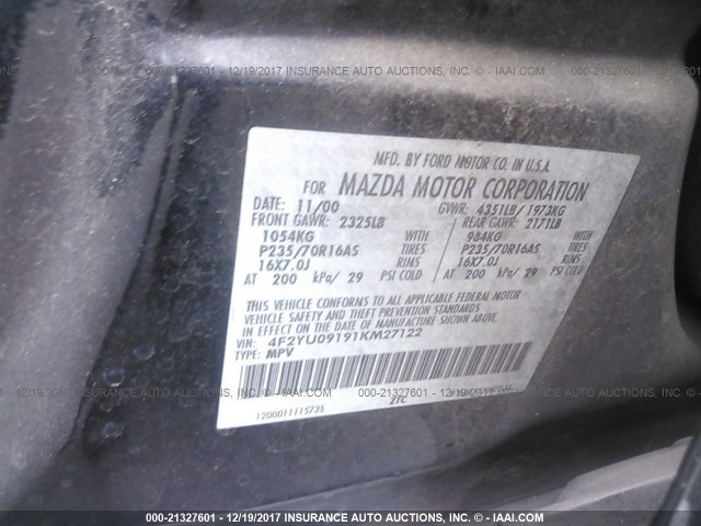 4F2YU09191KM27122 - 2001 MAZDA TRIBUTE LX/ES 黑色 照片 9