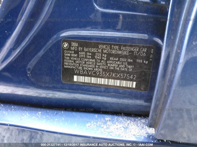 WBAVC935X7KX57542 - 2007 BMW 328 XI BLUE photo 9
