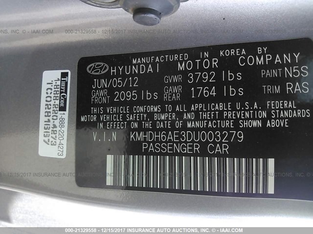 KMHDH6AE3DU003279 - 2013 HYUNDAI ELANTRA COUPE GS/SE GRAY photo 9