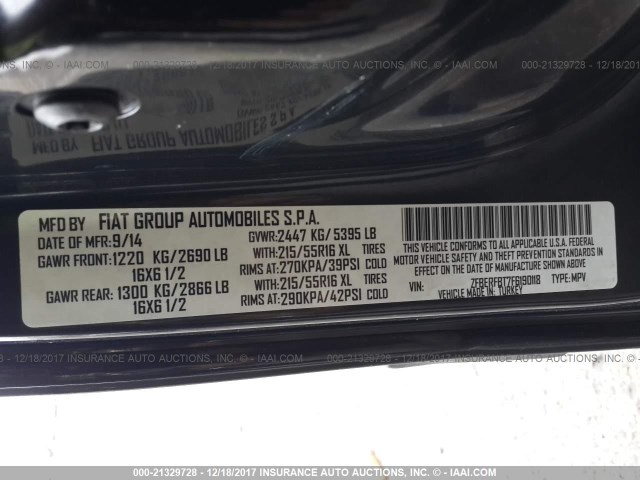 ZFBERFBT7F6190118 - 2015 RAM PROMASTER CITY SLT Noir photo 9