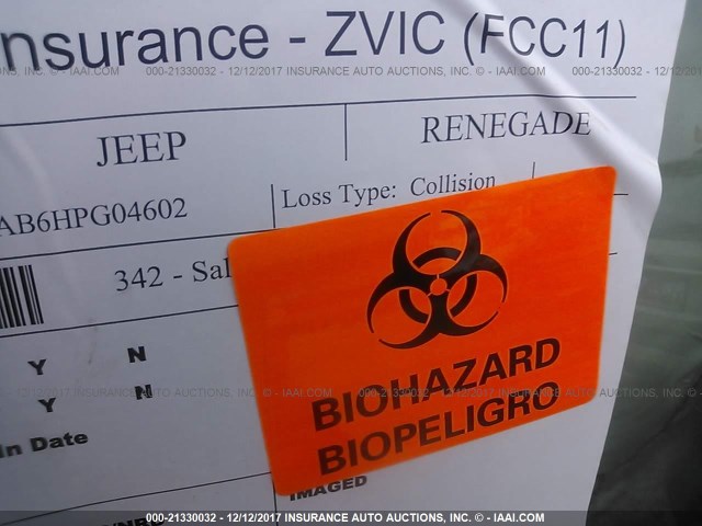 ZACCJBAB6HPG04602 - 2017 JEEP RENEGADE SPORT Մոխրագույն լուսանկար 5