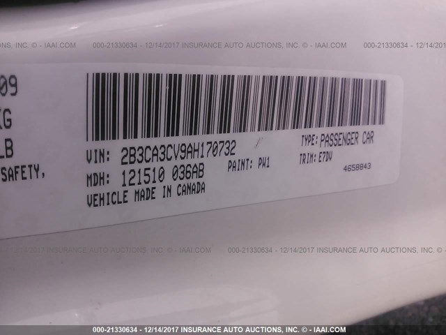 2B3CA3CV9AH170732 - 2010 DODGE CHARGER SXT WHITE photo 9