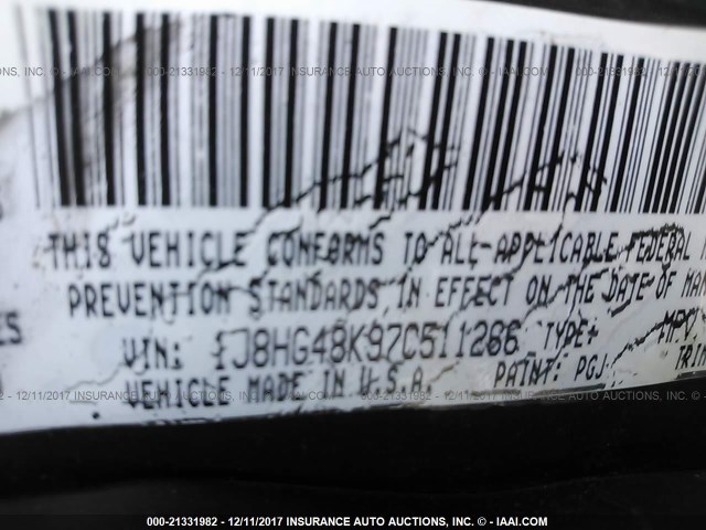 1J8HG48K97C511266 - 2007 JEEP COMMANDER 灰色 照片 9