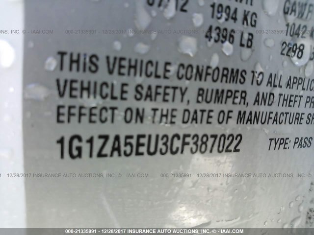 1G1ZA5EU3CF387022 - 2012 CHEVROLET MALIBU LS 白色 照片 9