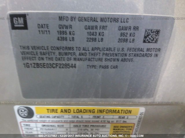 1G1ZB5E03CF228544 - 2012 CHEVROLET MALIBU LS ოქროსფერი ფოტო 9