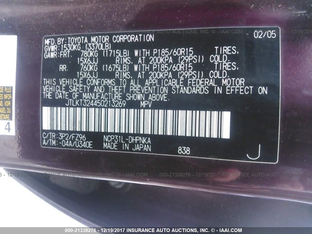 JTLKT324450213269 - 2005 TOYOTA SCION XB RED photo 9