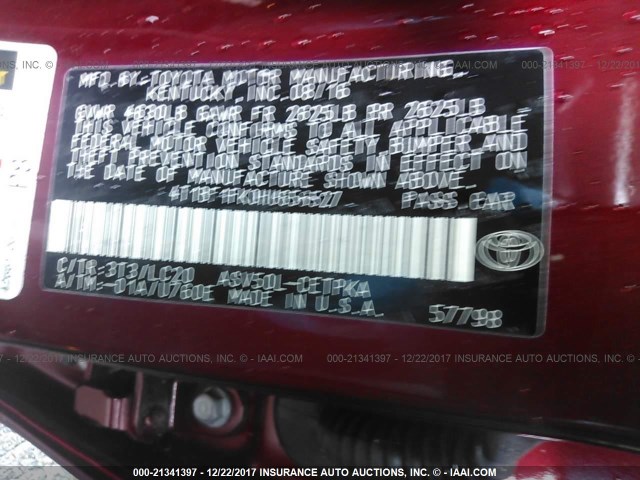 4T1BF1FK0HU656527 - 2017 TOYOTA CAMRY LE/XLE/SE/XSE Rot Foto 9