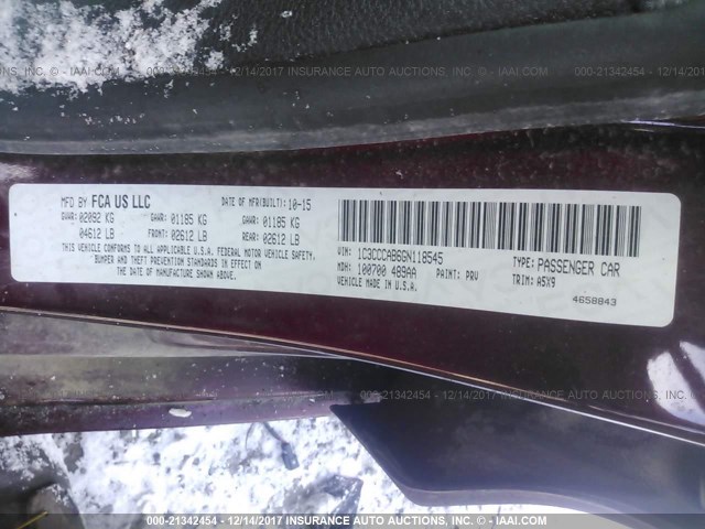 1C3CCCAB6GN118545 - 2016 CHRYSLER 200 LIMITED MAROON photo 9