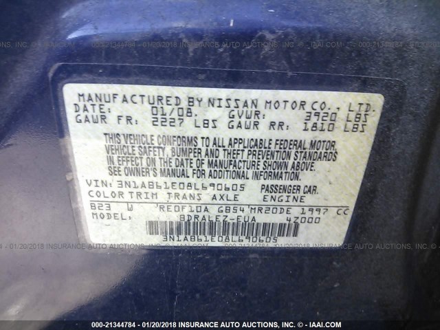 3N1AB61E08L690605 - 2008 NISSAN SENTRA 2.0/2.0S/2.0SL BLUE photo 9