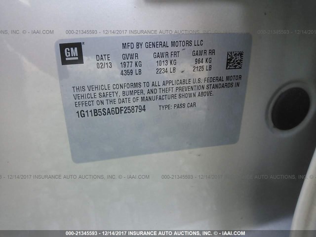 1G11B5SA6DF258794 - 2013 CHEVROLET MALIBU LS TAN photo 9