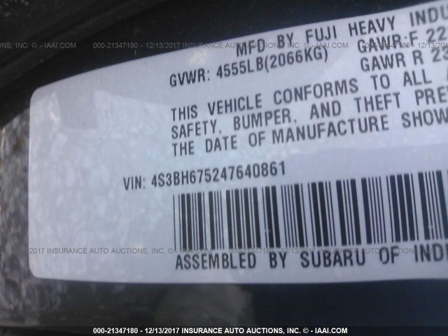 4S3BH675247640861 - 2004 SUBARU LEGACY OUTBACK AWP 蓝色 照片 9