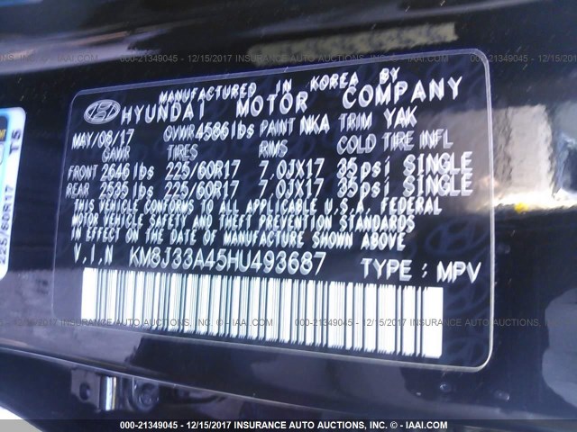 KM8J33A45HU493687 - 2017 HYUNDAI TUCSON LIMITED/SPORT AND ECO/SE BLACK photo 9