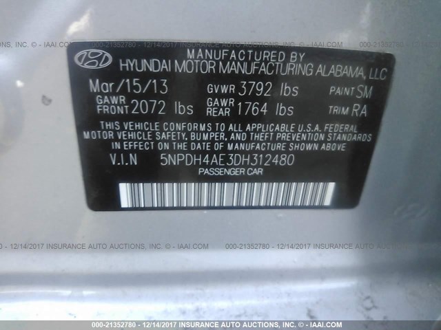 5NPDH4AE3DH312480 - 2013 HYUNDAI ELANTRA GLS/LIMITED SILVER photo 9