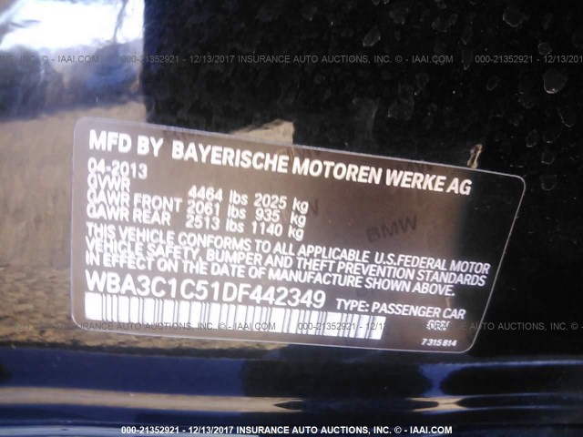 WBA3C1C51DF442349 - 2013 BMW 328 I SULEV BLACK photo 9