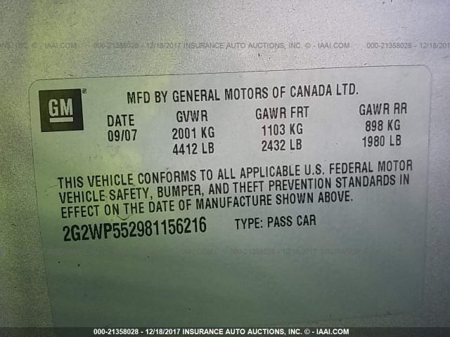 2G2WP552981156216 - 2008 PONTIAC GRAND PRIX SILVER photo 9