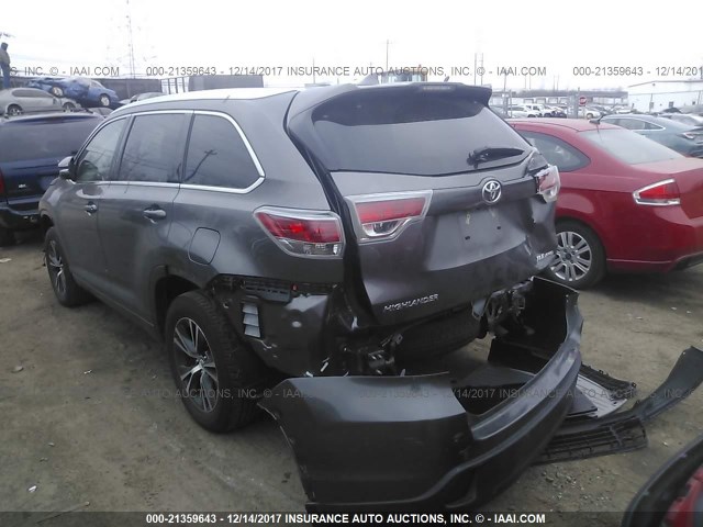 5TDJKRFHXGS250045 - 2016 TOYOTA HIGHLANDER XLE ნაცრისფერი ფოტო 3