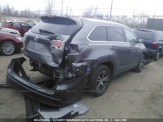5TDJKRFHXGS250045 - 2016 TOYOTA HIGHLANDER XLE ნაცრისფერი ფოტო 4