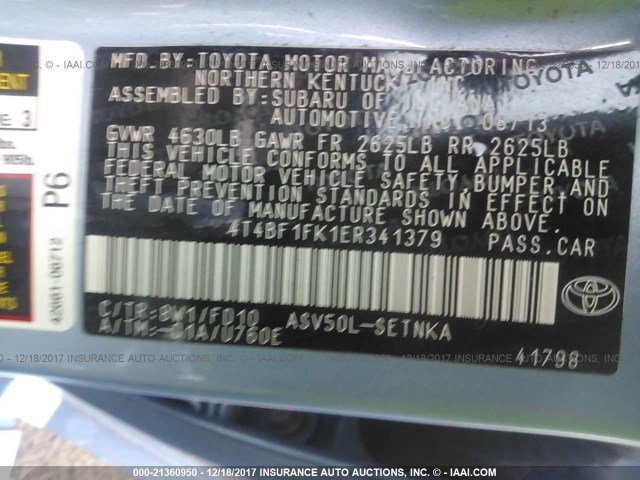 4T4BF1FK1ER341379 - 2014 TOYOTA CAMRY L/SE/LE/XLE 蓝色 照片 9