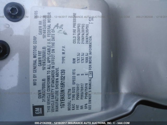 1GYEK63N16R102139 - 2006 CADILLAC ESCALADE LUXURY Gümüş foto 9