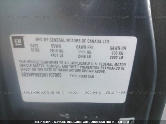 2G2WP552961107000 - 2006 PONTIAC GRAND PRIX ლურჯი ფოტო 9