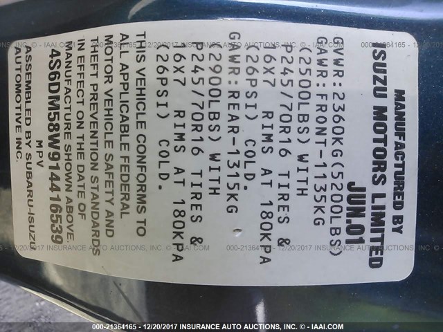 4S6DM58W914416539 - 2001 HONDA PASSPORT EX/LX 蓝色 照片 9