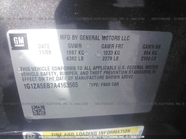 1G1ZA5EB7A4163565 - 2010 CHEVROLET MALIBU LS ნაცრისფერი ფოტო 9