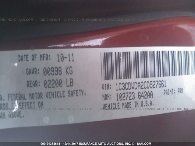 1C3CDWDA2CD527661 - 2012 DODGE CALIBER SXT RED photo 9