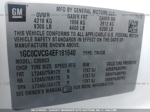 1GC0CVCG4EF181640 - 2014 CHEVROLET SILVERADO C2500 HEAVY DUTY WHITE photo 9