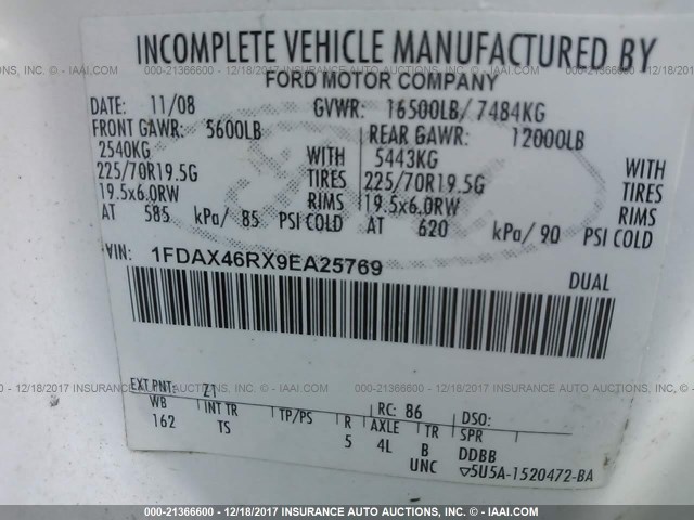 1FDAX46RX9EA25769 - 2009 FORD F450 WHITE photo 9