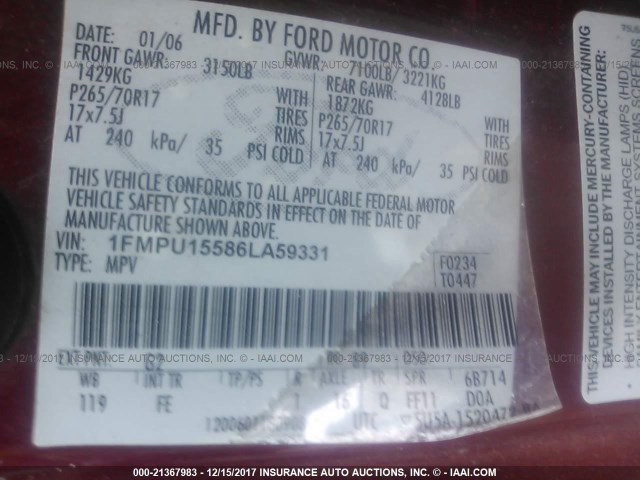 1FMPU15586LA59331 - 2006 FORD EXPEDITION XLT RED photo 9